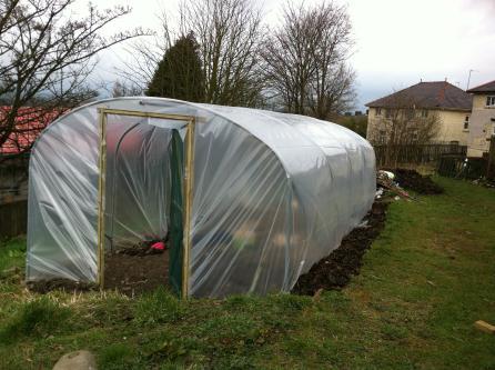 March/April activities Along came the poly tunnel which was a kind donation from John the Barber on Nuttall Street.