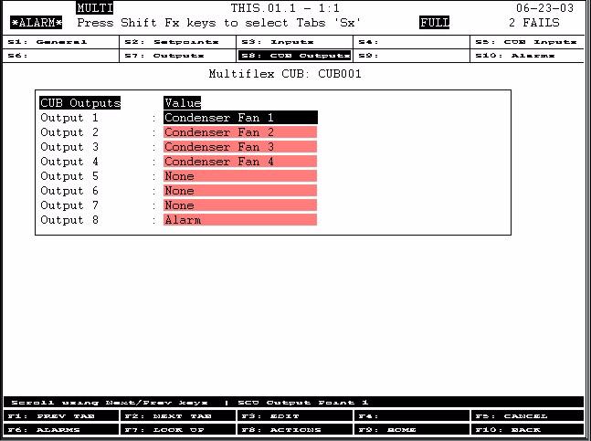 Figure A-8 - CUB Inputs Setup DropLeg Temperature CUB Outputs From the MultiFlex CUB Status screen, press and to set up Outputs (press from the MultiFlex CUB Status screen if using an E2). 1.