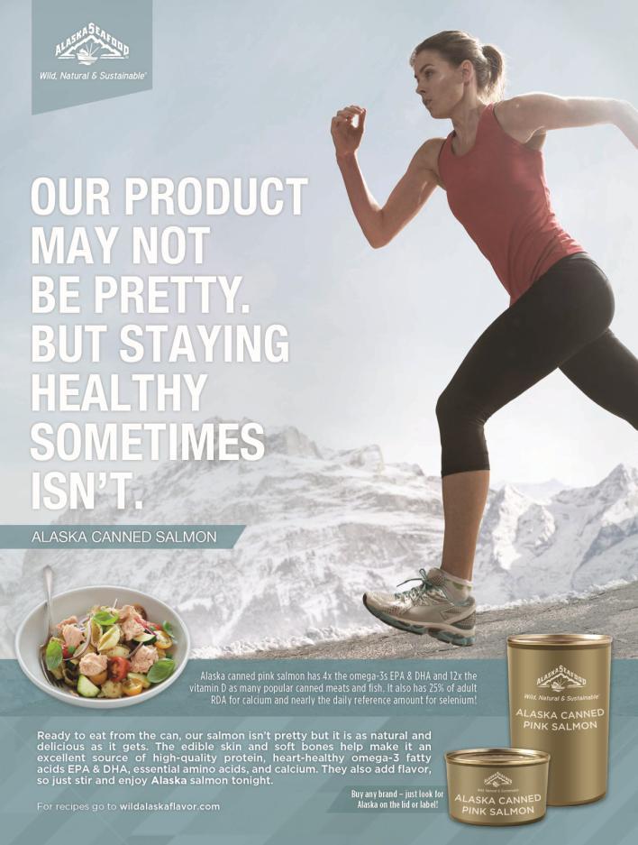 The ad creative features an attention-grabbing headline with an explanation that the edible skin and soft bones have health benefits and are easily stirred into the recipe.