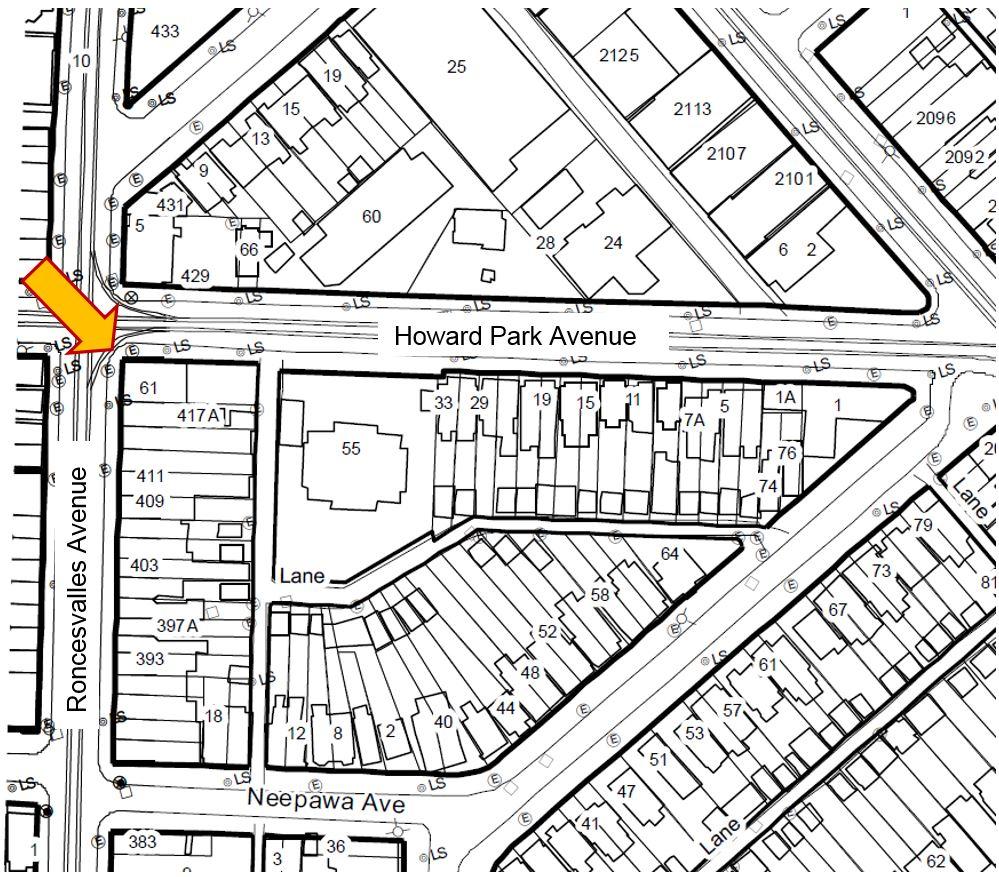 LOCATION MAP: 421 RONCESVALLES AVENUE ATTACHMENT 1 This location map is for information purposes only; the exact boundaries of the property are not shown.
