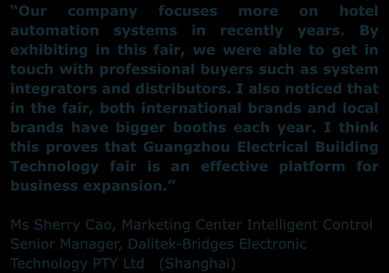 Ms Sherry Cao, Marketing Center Intelligent Control Senior Manager, Dalitek-Bridges Electronic Technology PTY Ltd