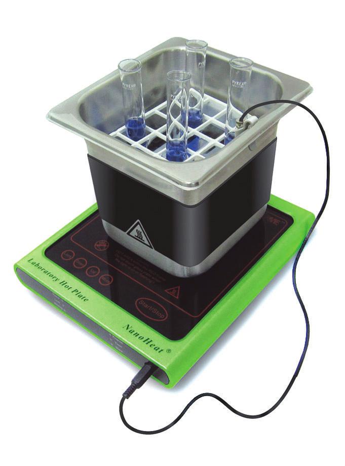 NanoHeat Hotplate with Waterbath The NanoHeat Waterbath's compact design enables it to be easily moved and transported. The electronic control ensures reliable bath temperature with +/- ºC variance.