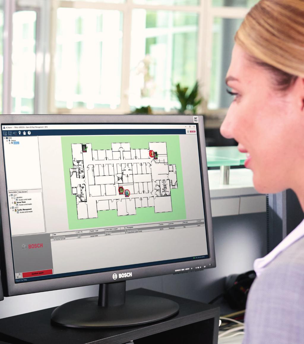 Powerful security management with the mapviewer The integrated mapviewer greatly increases situational awareness in case of an alarm and can be combined with video surveillance.