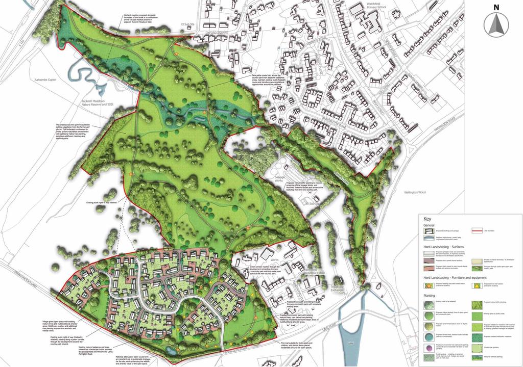 Scheme proposals The country park Linden s proposals include a new country park situated to the north of the planned housing development. At 16 hectares (39.