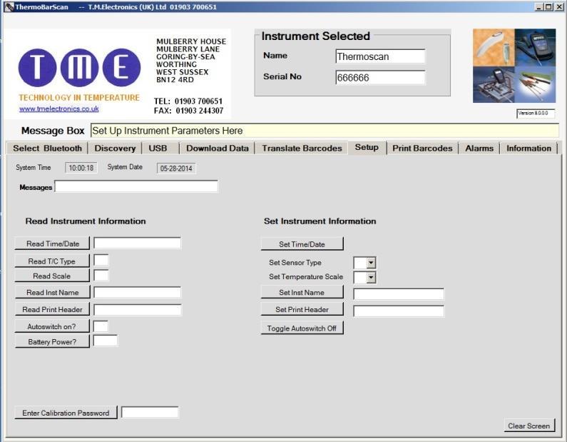 Setting instrument parameters Using the TME software, under Setup tab, you are able to set the instrument s parameters. These are: 1. Set Time and Date the time and date is read from your PC.