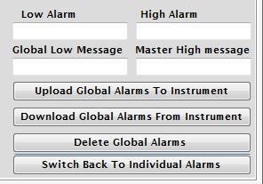 Generating your Alarms in TME software Setting Global Alarms The Global Alarms feature allows the user to set a global alarm to the instrument.
