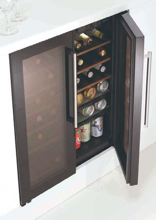 Dark wood Sliding Shelves with a slatted design secure bottles in position and lets you