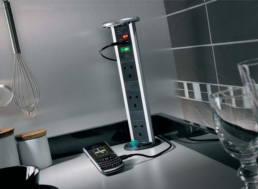 The new Powerpod provides a stylish solution to power needs, the PowerPod rises from its flush position within the