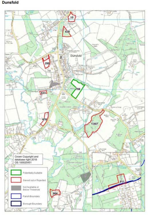 Figure 1-3 Extract from Waverley LAA May 2018 for Dunsfold. The location of new development in Dunsfold should be in accordance with national and local planning policy.
