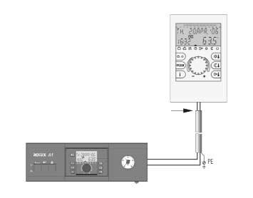 MCB 16 A Boiler room main isolator Connect the boiler room lights and power sockets only to a separate power circuit Screen 2-core BUS cable Distribution terminal Junction box Room equipment Fig. 7.