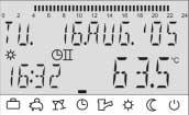 The marking bar at the lower edge identifies the active operating mode (example: AUTO- MATIC time program P2). Fig. 1.