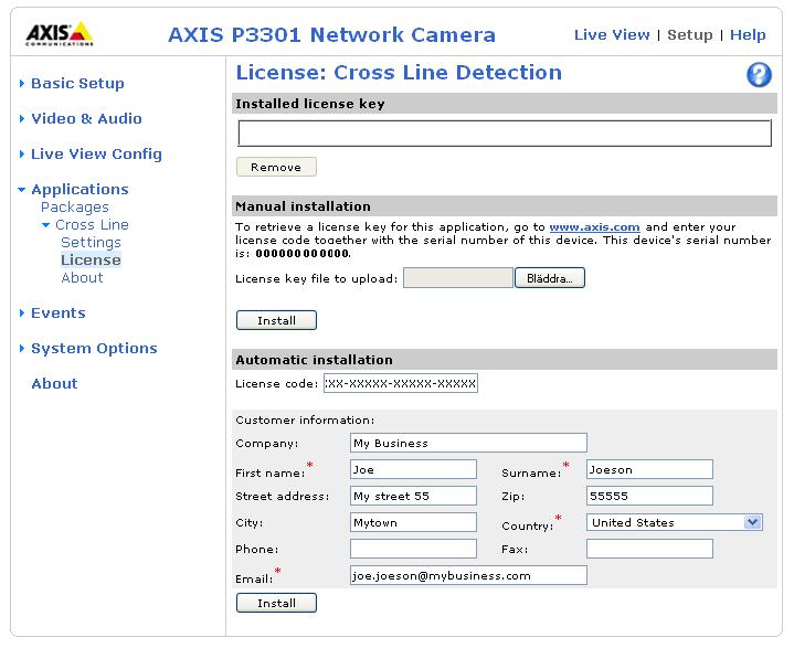 Installation Follow these instructions to install: 1. Download AXIS Cross Line Detection application from www.axis.com/applications 2. Go to Setup > Applications 3.