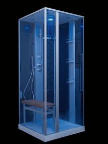 Height 217 cm. Minimum height required for installation 225 cm. The steam shower is available in two sizes.