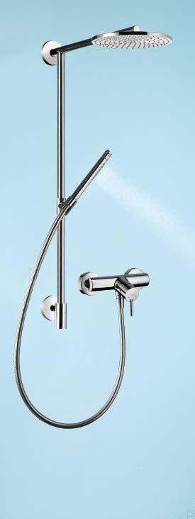 With a simple click, the hand shower becomes an overhead shower!