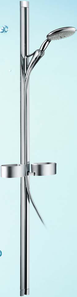 Without a wall bar, the swivelling Allrounder shows its many talents, offering three functions in one hand, overhead and side shower.
