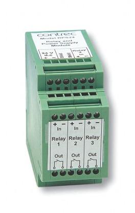 The Model RPS24 Relay & Power Module is a DIN rail mounted module that provides a 24 Vdc loop power supply which can be used to power both the transmitter and Model 220.