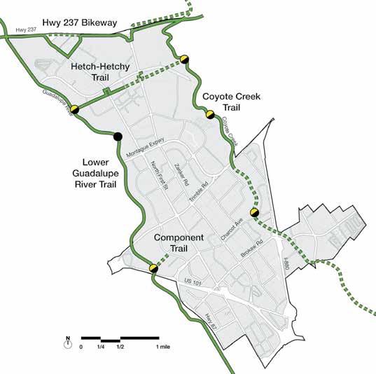 NORTH SAN JOSÉ AREA DESIGN GUIDELINES : OPEN SPACE Trails Continue to develop and strengthen the trail network in North San José.