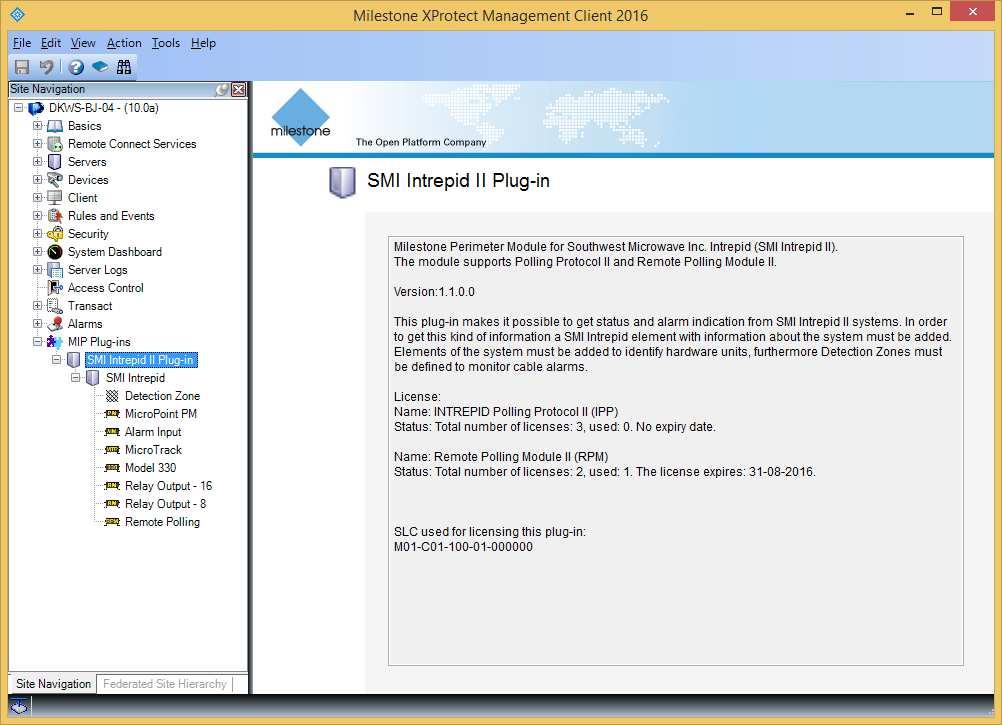 Licensing The plug-in has a build-in license check that is locked to the software license code (SLC) of the VMS installation of which it is part.