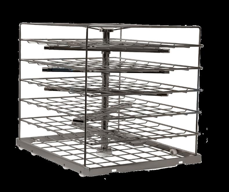 Washes up to 15 DIN instrument baskets per load. The loading space in each level is up to 2.5 inches (6.3 cm).