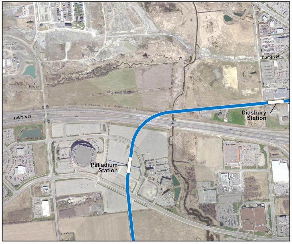 Terry Fox to Palladium Alternative 6 No station north of Highway 417 Does not serve development lands or existing communities Station on east side of Canadian Tire Centre more difficult to integrate
