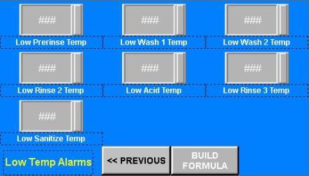 Low Temp Alarm Function If using a wash temperature probe, you can adjust the following on the cycles you are building. You ll want to enter the MINIMUM temperature for this cycle.