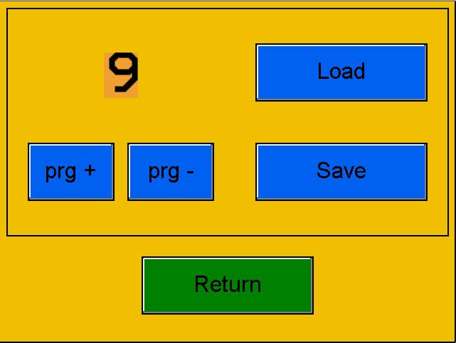 Fig. 28: Screen saving and loading of programs Choose the number for numbering the program using the keys "prg +" and "prg -". Press the Save" icon. Go back to the main menu by pressing "Return".