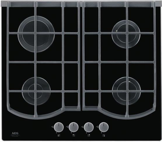 perfect for stir fries Automatic integrated ignition for single handed operation Safety gas cut off using thermocouples ensures perfect safety 70cm 65807G-B Stylish gas on black glass hob.