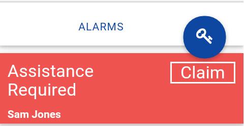 When you take responsibility for an alarm, the button disappears and Claimed By is displayed on all devices