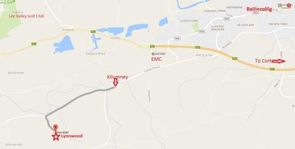 Directions: - Type the following Eircode into googlemaps on your smart phone P31XY97. Pass the Kilumney Inn, with it on your left side. Take the 3 rd left which is 2.5km from the Kilumney Inn.