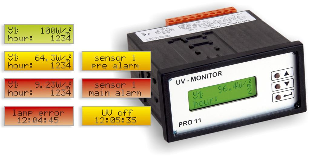 Configuration Menu Details 15. UV main alarm 'main alarm...%' set alarm threshold for the main alarm message and the main alarm relay operation 16. UV pre alarm 'pre alarm.