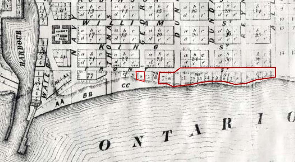 Figure 5: Detail of 1877 Map of Oakville showing George Street Parkette and Dingle Park. (Oakville Public Library) 7.