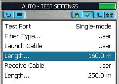Setup: Full Auto Mode Settings Definitions Core Settings Test Port Fiber Type Launch Cable (Launch Cord) see page 29 Receive Cable (Tail Cord) Full Auto Mode settings are common for all OTDR Test