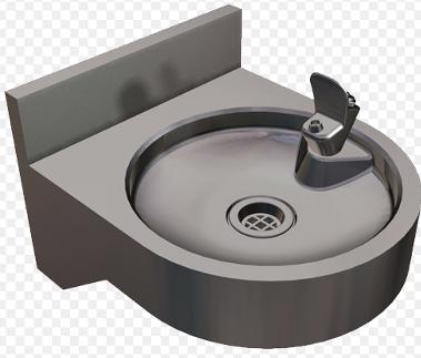 Supplied complete with 40mm waste outlets, front push button activated bubblers and remote refrigeration unit. Left hand fountain to be AS1428 compliant. Product Code DDR2-R BRITEX S.S. Dado Single Round Drinking Fountain.