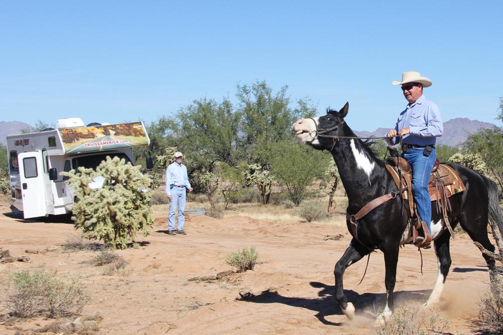 At the UA Zonge Engineering test site in the Sonoran Desert near Tucson, Brad Cowan, of Cowan Horse Adventures in Southwest Tucson, takes his