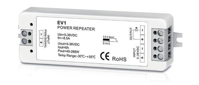 Output power (5V) Output power (12V) Output power (24V) Output power (6V) 99REPEATER1 5-6 VDC Constant voltage 1Channel x 8A 0-40W 0-96W 0-192W 0-288W 1/200 99REPEATER4 12-6VDC Constant voltage