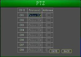 PTZ Protocols: PELCO-D, PELCO-P optional Address code: address code of PTZ SERIAL Tools RS232: usually