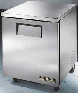 Refrigerator 640718 (1) Door, (2) Shelves, 27 5 8"l x 30 1 8"d x 29 3 4"h, 1 6 hp Freezer 640714 (1) Door, (2) Shelves, 27 5 8"l x 30 1 8"d x 29 3 4"h, 1 3 hp WORKTOP FREEZER Tested and certified to