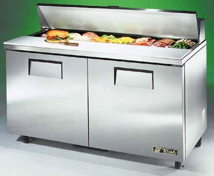 SALAD TOP REFRIGERATORS All stainless steel front, top and sides Durable ABS plastic interior liner including door 10"w polyethylene cutting board w/antimicrobial treatment