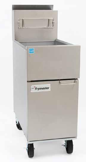 FRYER Stainless steel fry tank, front, top and door 120,000 Btu/hr Large cold zone area Twin fry baskets with plastic coated handles Behind the door snap action millivolt