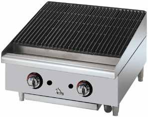 STAR-MAX GAS RADIANT CHARBROILERS High performance 40,000 Btu H-stye cast iron burners ever 12" of width Heavy duty cast iron grates Cool-to-the-touch bullnose, stainless steel splash guards, large