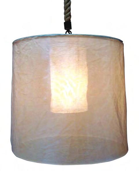 LOOSE FABRIC DRUM PENDANT Decorative drum pendant features 24" diameter loose natural fabric shade with opaque acrylic dust cover.
