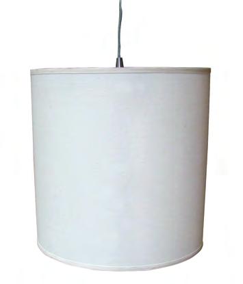 LINEN DRUM PENDANT Decorative fabric shade pendant with clear flexible cord and 6" brushed nickel decorative sleeve at the base of the fixture.