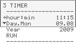 Menu functions Level 2 Submenu TIMER Parameter /Value or Set desired parameters with and.