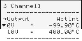 SL Level 2 Level 3 Parameter-level Define the output value for channel 1 Possible parameters: ActInt, ActExt, Power, Setpoint The parameter flashes, switch by pressing and Select the scale for
