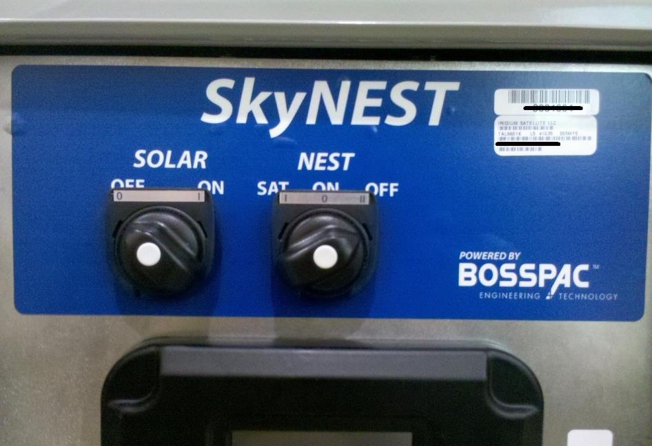 3. SkyNEST Interface 3.1. Solar Kit Button Description 3.1.1. Front Buttons SOLAR: Turns the solar panel charging system ON or OFF ON (I): charge battery using solar panel.