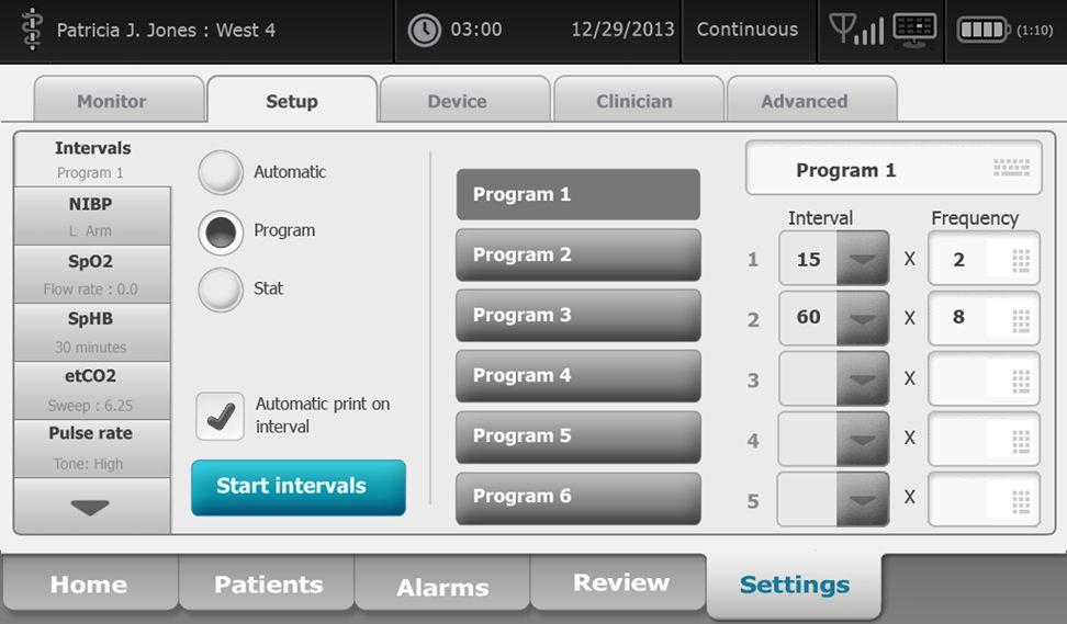 144 Patient monitoring Welch Allyn Connex Devices Intervals are not available in all profiles. See the Profiles section for more information.