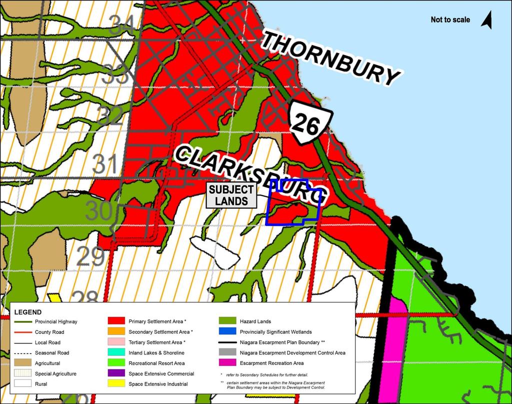County of Grey Official Plan (2012) - The subject lands are designated as Primary Settlement Areas and Hazard.