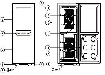 Model: DAT-12.33DC DAT-24.68DC 1. POWER CORD 8. WATER TRAY 2. FOOT 9. DOOR LINER 3. DOOR FRAME 10.