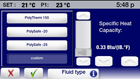Fluid Type This sets the specific heat capacity (SHC) for the bath fluid being used to achieve optimal temperature control.