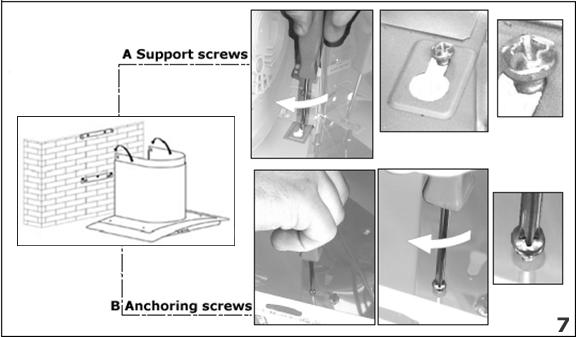 screw the anchoring screws (B) through the